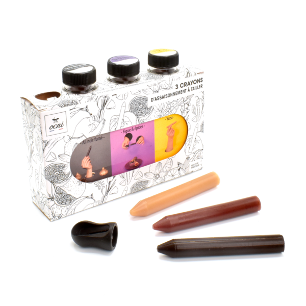 Coffret truculent 3 crayons : ail nour fumé, figue et épices bio, yuzu - Ocni
